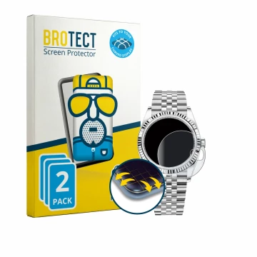 Front side of a product packaging with the brand logo BROTECT. Next to it is the device Rolex Datejust 36 shown with the corre