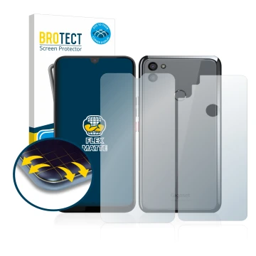 Front side of a product packaging with the brand logo BROTECT. Next to it is the device Gigaset GS5 (Front+Back) shown with th