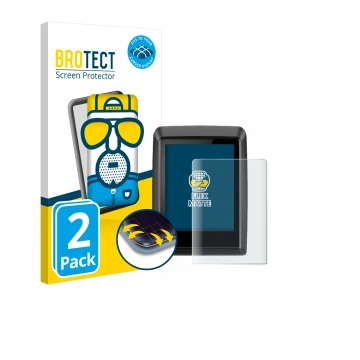 Front side of a product packaging with the brand logo BROTECT. Next to it is the device Bosch Kiox 300 shown with the correspo