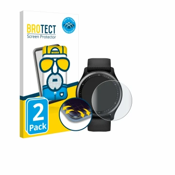 Front side of a product packaging with the brand logo BROTECT. Next to it is the device Garmin Vivomove Sport shown with the c