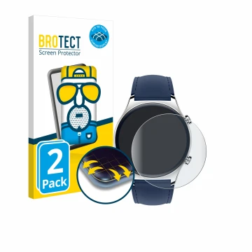 Front side of a product packaging with the brand logo BROTECT. Next to it is the device Honor Watch GS 3 shown with the corres