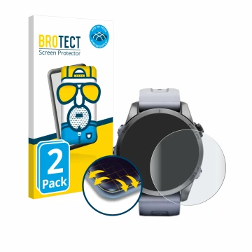 Front side of a product packaging with the brand logo BROTECT. Next to it is the device Garmin Fenix 7S (42 mm) shown with the