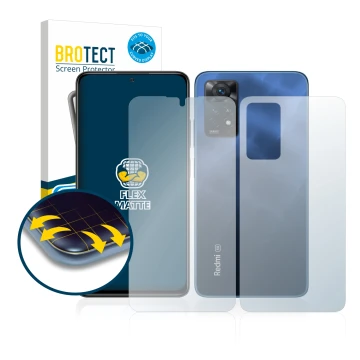 Front side of a product packaging with the brand logo BROTECT. Next to it is the device Xiaomi Redmi Note 11 Pro 5G (Front+Bac