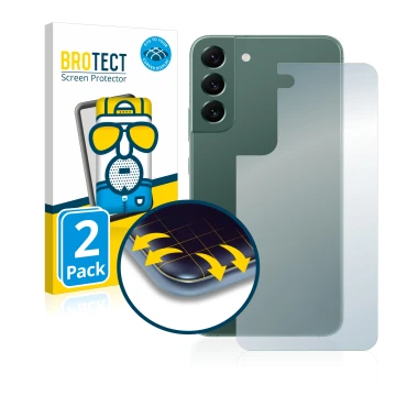 Front side of a product packaging with the brand logo BROTECT. Next to it is the device Samsung Galaxy S22 Plus 5G (Back) show