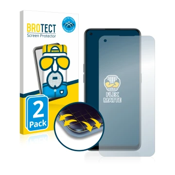 Front side of a product packaging with the brand logo BROTECT. Next to it is the device OnePlus Nord CE 2 5G shown with the co