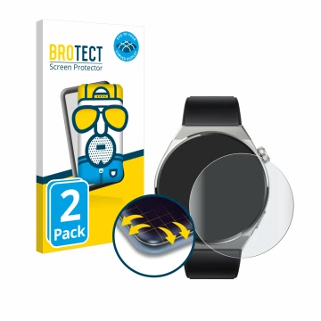 Front side of a product packaging with the brand logo BROTECT. Next to it is the device Huawei Watch GT 3 Pro Titanium (46mm) 