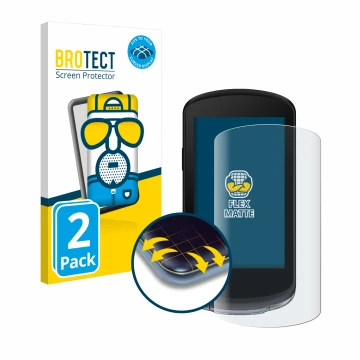 Front side of a product packaging with the brand logo BROTECT. Next to it is the device Garmin Edge 1040 shown with the corres