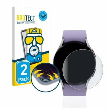 Front side of a product packaging with the brand logo BROTECT. Next to it is the device Samsung Galaxy Watch 5 (40mm) shown wi