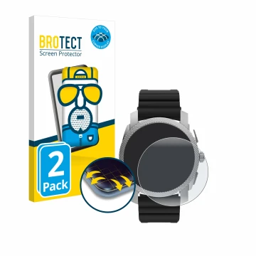 Front side of a product packaging with the brand logo BROTECT. Next to it is the device Fossil Gen 6 Hybrid Machine (45mm) sho