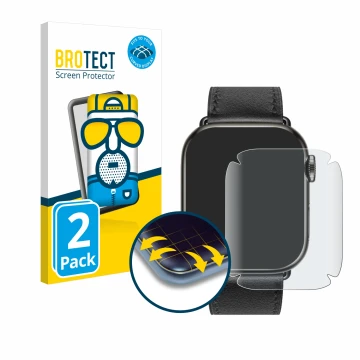 Front side of a product packaging with the brand logo BROTECT. Next to it is the device Apple Watch Hermès (41 mm) shown with 