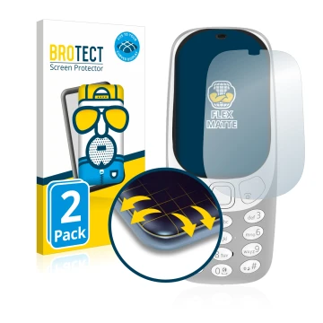 Front side of a product packaging with the brand logo BROTECT. Next to it is the device Nokia 3310 (2017) shown with the corre