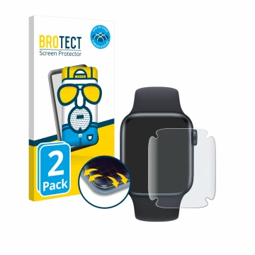 Front side of a product packaging with the brand logo BROTECT. Next to it is the device Apple Watch SE 2022 (40 mm) shown with