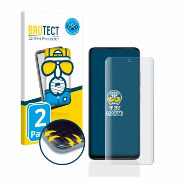 Front side of a product packaging with the brand logo BROTECT. Next to it is the device Xiaomi Redmi Note 12 shown with the co