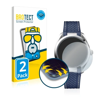 Front side of a product packaging with the brand logo BROTECT. Next to it is the device Omega Seamaster AQUA TERRA 150 M (41mm