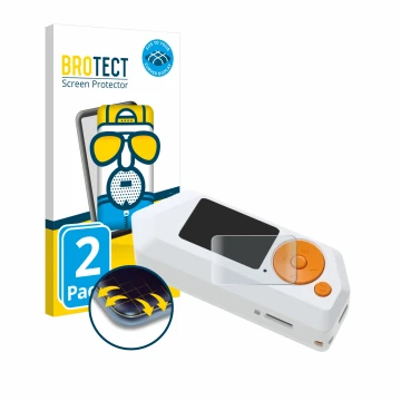 Front side of a product packaging with the brand logo BROTECT. Next to it is the device Flipper Zero FZ.1 shown with the corre