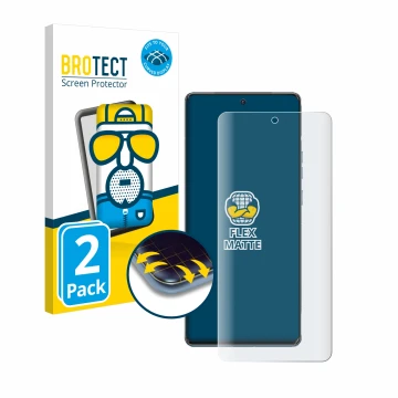 Front side of a product packaging with the brand logo BROTECT. Next to it is the device Motorola Edge 40 Pro shown with the co