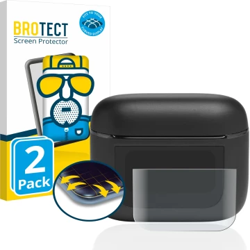 Front side of a product packaging with the brand logo BROTECT. Next to it is the device JBL Tour Pro 2 shown with the correspo