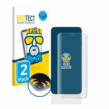Front side of a product packaging with the brand logo BROTECT. Next to it is the device Huawei P60 Pro shown with the correspo