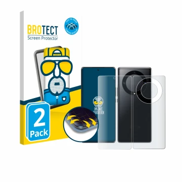 Front side of a product packaging with the brand logo BROTECT. Next to it is the device Honor Magic 5 Lite (Front+Back) shown 