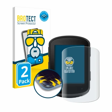 Front side of a product packaging with the brand logo BROTECT. Next to it is the device Garmin Edge 840 shown with the corresp