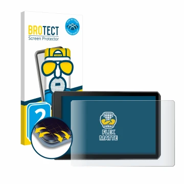 Front side of a product packaging with the brand logo BROTECT. Next to it is the device Garmin zumo XT2 shown with the corresp