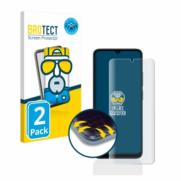 Front side of a product packaging with the brand logo BROTECT. Next to it is the device Xiaomi Redmi 12C shown with the corres