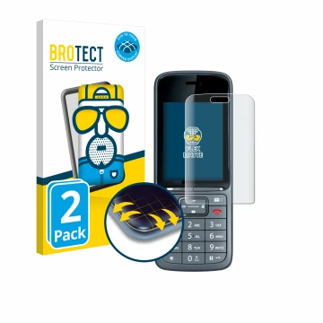 Front side of a product packaging with the brand logo BROTECT. Next to it is the device Gigaset SL800H Pro shown with the corr