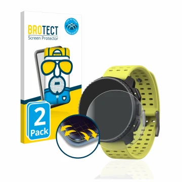 Front side of a product packaging with the brand logo BROTECT. Next to it is the device Suunto Vertical shown with the corresp