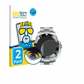 Front side of a product packaging with the brand logo BROTECT. Next to it is the device Rolex Submariner 16610 (Date) shown wi