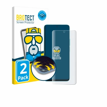 Front side of a product packaging with the brand logo BROTECT. Next to it is the device Honor 90 Lite shown with the correspon