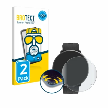 Front side of a product packaging with the brand logo BROTECT. Next to it is the device Polar Ignite 3 Titanium shown with the