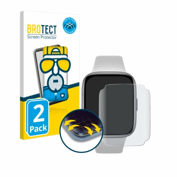 Front side of a product packaging with the brand logo BROTECT. Next to it is the device Xiaomi Redmi Watch 3 Active shown with