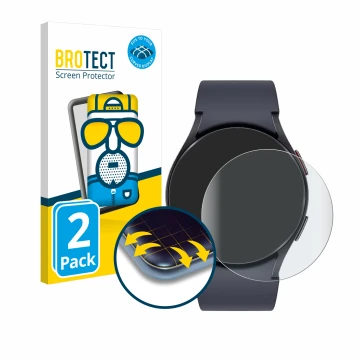 Front side of a product packaging with the brand logo BROTECT. Next to it is the device Samsung Galaxy Watch 6 (40 mm) shown w