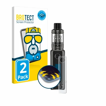 Front side of a product packaging with the brand logo BROTECT. Next to it is the device Vaporesso Target 100 Mod shown with th