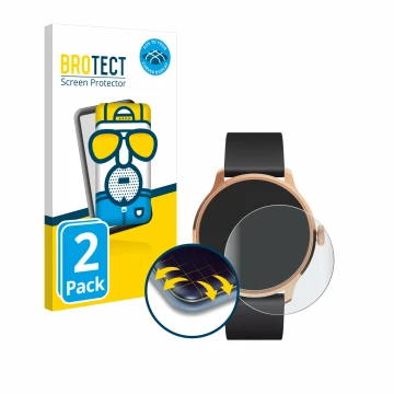 Front side of a product packaging with the brand logo BROTECT. Next to it is the device Withings ScanWatch Light shown with th