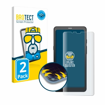 Front side of a product packaging with the brand logo BROTECT. Next to it is the device Boox Palma shown with the correspondin