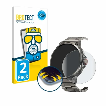 Front side of a product packaging with the brand logo BROTECT. Next to it is the device Tesofit Smartwatch 1.85