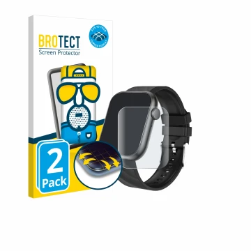 Front side of a product packaging with the brand logo BROTECT. Next to it is the device walkbee Smartwatch 1.96