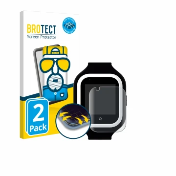 Front side of a product packaging with the brand logo BROTECT. Next to it is the device SaveFamily Iconic Plus 4G shown with t