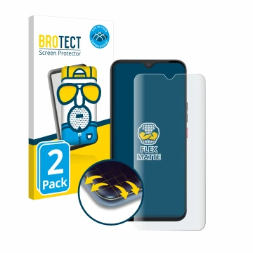 Front side of a product packaging with the brand logo BROTECT. Next to it is the device Gigaset GS5 PRO SE shown with the corr