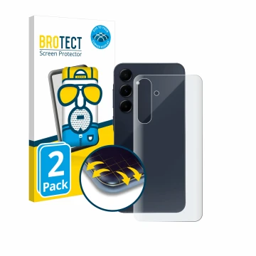 Front side of a product packaging with the brand logo BROTECT. Next to it is the device Samsung Galaxy A55 5G (Back) shown wit