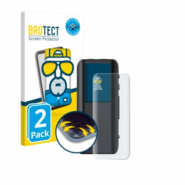 Front side of a product packaging with the brand logo BROTECT. Next to it is the device FiiO BTR15 shown with the correspondin
