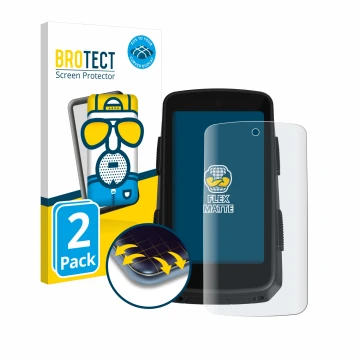 Front side of a product packaging with the brand logo BROTECT. Next to it is the device Hammerhead Karoo 3 shown with the corr