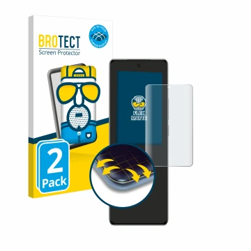 Front side of a product packaging with the brand logo BROTECT. Next to it is the device realme GT 6 shown with the correspondi