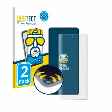 Front side of a product packaging with the brand logo BROTECT. Next to it is the device Motorola Moto G85 shown with the corre