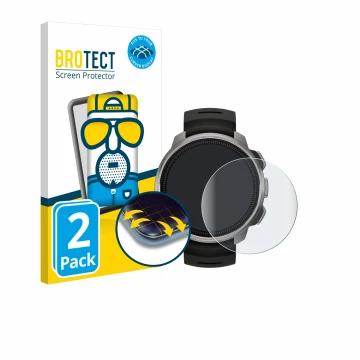Front side of a product packaging with the brand logo BROTECT. Next to it is the device Suunto Ocean shown with the correspond