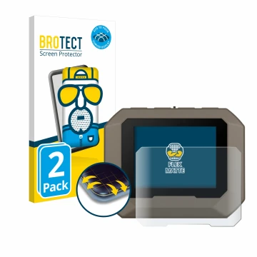 Front side of a product packaging with the brand logo BROTECT. Next to it is the device Garmin Xero C1 Pro shown with the corr
