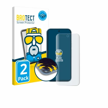 Front side of a product packaging with the brand logo BROTECT. Next to it is the device Google Pixel 9 Pro shown with the corr