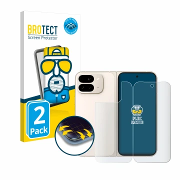 Front side of a product packaging with the brand logo BROTECT. Next to it is the device Google Pixel 9 Pro Fold (Front+Back) s