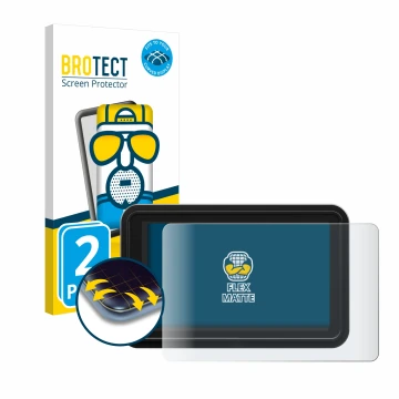 Front side of a product packaging with the brand logo BROTECT. Next to it is the device Atomos Shinobi 2 shown with the corres